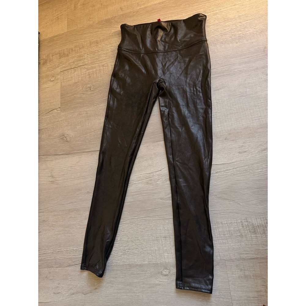 SPANX WOMENS BLACK FAUX LEATHER spackle leggings medium - Picture 8 of 12
